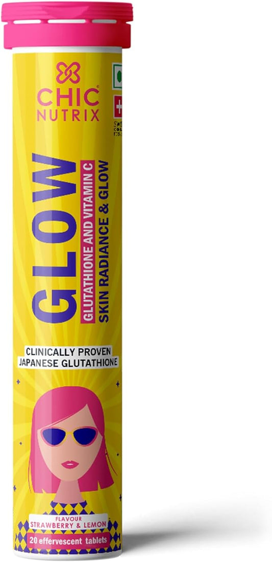 Chicnutrix Glow- 20 Effervescent Tablets| Japanese Glutathione & Vit. C| Antioxidants for clear, glowing skin| Sugar-free, Strawberry-lemon flavour