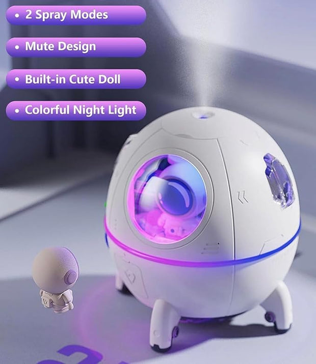 Space Capsule Air Humidifier 220ML with LED light, USB Ultrasonic Cool Mist Humidifier, Nursery Portable, Raindrop Car, Astronaut Antigravity, Cute Humidifier for Bedroom, Cool Mini Diffuser